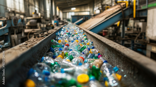 Wallpaper Mural Recycling facility turning plastic waste into new products, with machinery converting old bottles into raw materials for manufacturing Torontodigital.ca