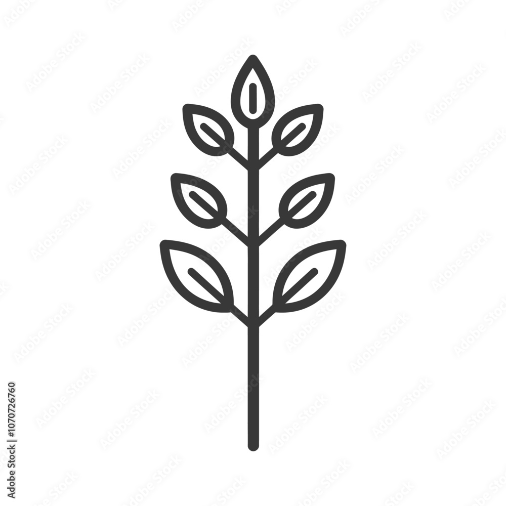 Simple Line Drawing of a Branch with Five Leaves Simple Line Drawing of a Branch with Five Leaves