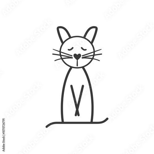 Simple Line Drawing of a Cat with a Heart Shaped Nose