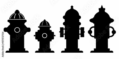 Set of fire hydrant icons. Fire hydrant black silhouette vector illustration