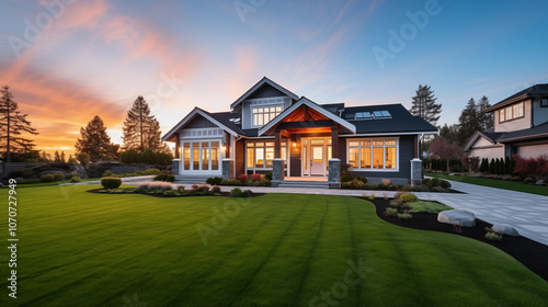 Newly Built Beautiful House At Sunset