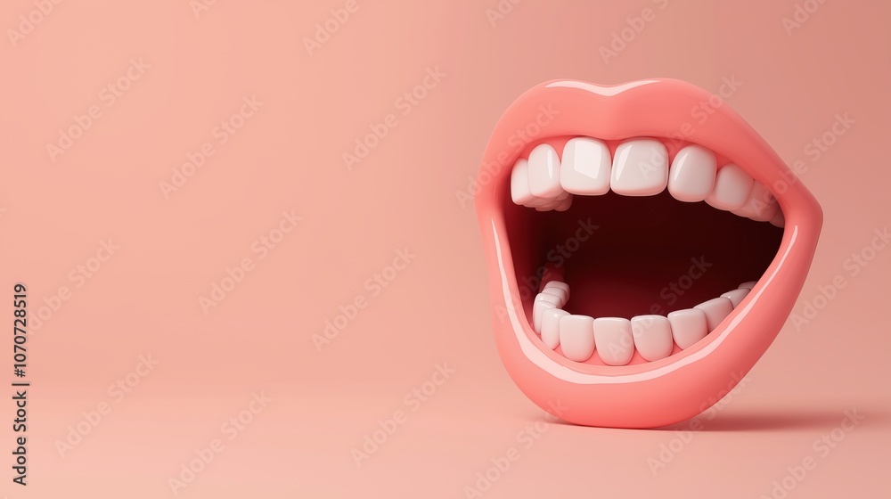 Exaggerated cartoon laughing mouth on peach background for whimsical designs