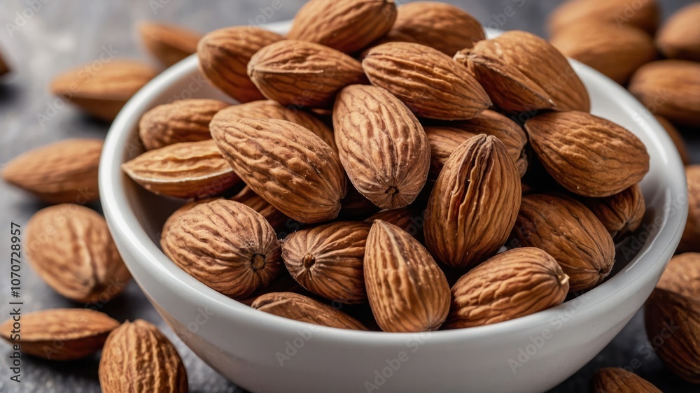 A bowl filled with almonds, showcasing their textured shells and natural color. A bowl filled with almonds, showcasing their textured shells and natural color.