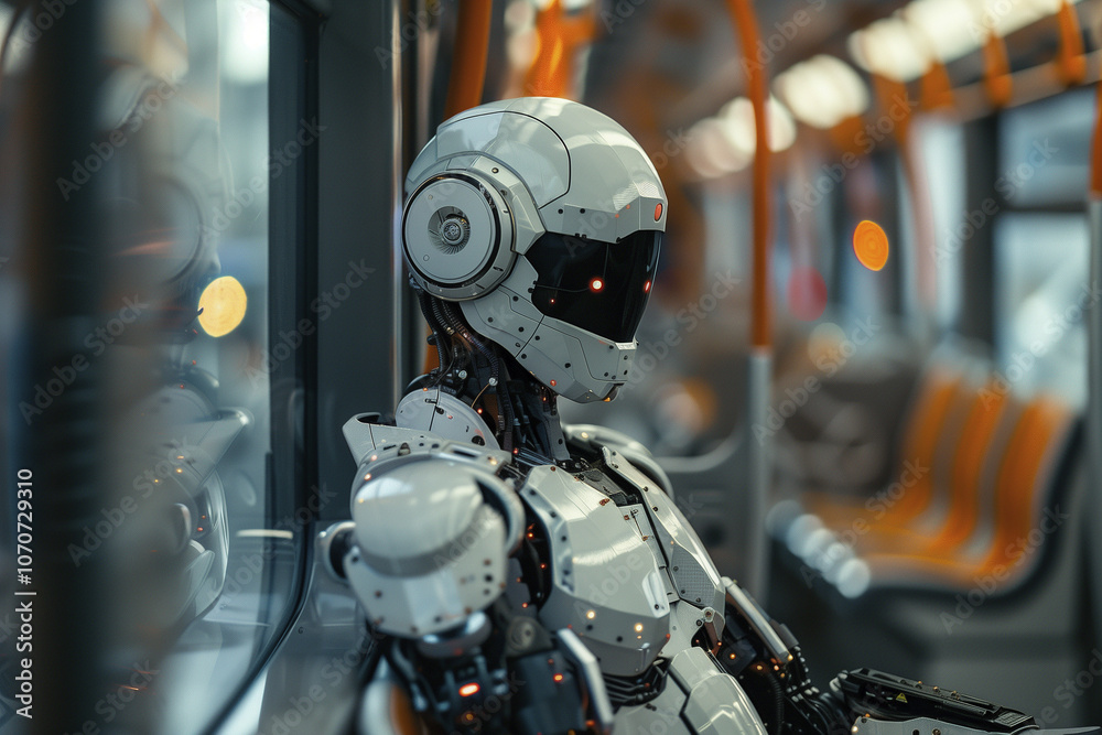 robot in action. modern robot in the future. close up. new technologies. AI Generated