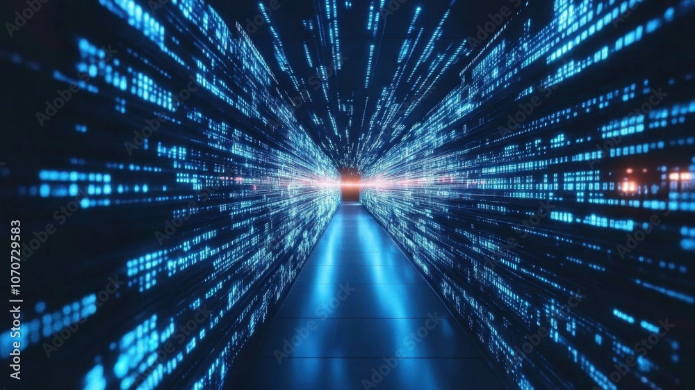 Abstract Digital background binary code information flows through cyberspace creating a big data tunnel Abstract Digital background binary code information flows through cyberspace creating a big data tunnel