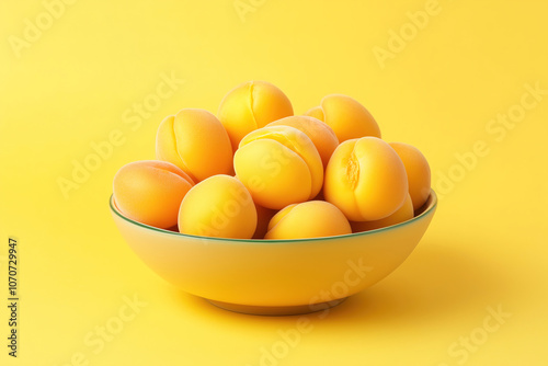 Wallpaper Mural Fresh ripe apricots arranged in a bright yellow bowl against a matching background highlighting their vibrant color. Generative AI Torontodigital.ca