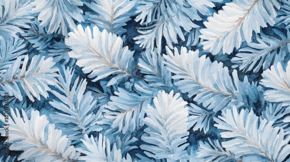 Blue Watercolor Pine Needles Seamless Pattern. Blue Watercolor Pine Needles Seamless Pattern.