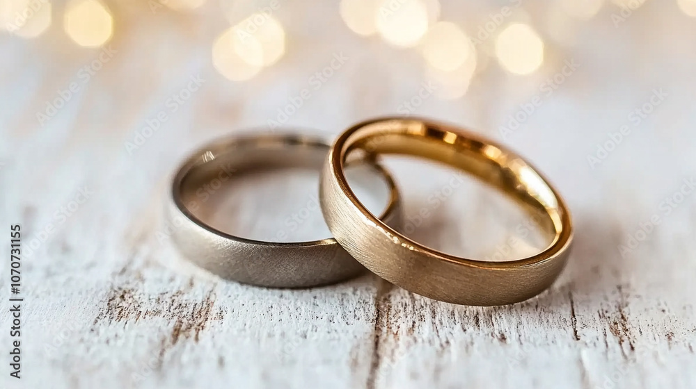 pair of silver wedding rings rests on a white wooden surface, symbolizing love, commitment, and the lifelong journey shared between two people in a timeless bond pair of silver wedding rings rests on a white wooden surface, symbolizing love, commitment, and the lifelong journey shared between two people in a timeless bond