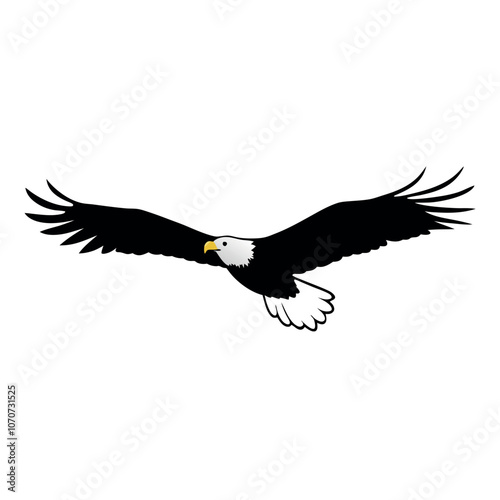 a bald eagle in flight vector art illustration isolated white background