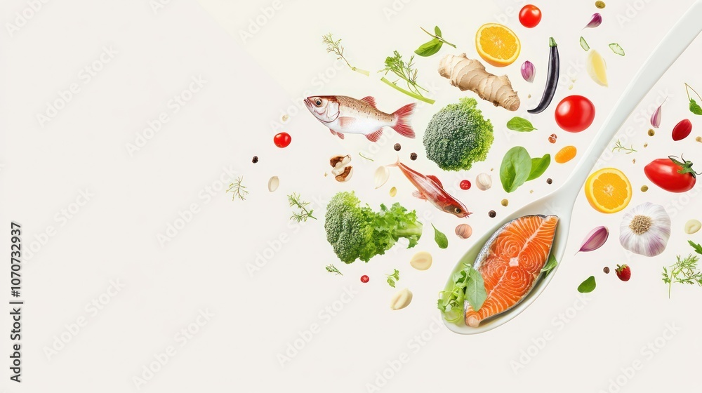 Fresh Ingredients Falling on a Spoon Fresh Ingredients Falling on a Spoon
