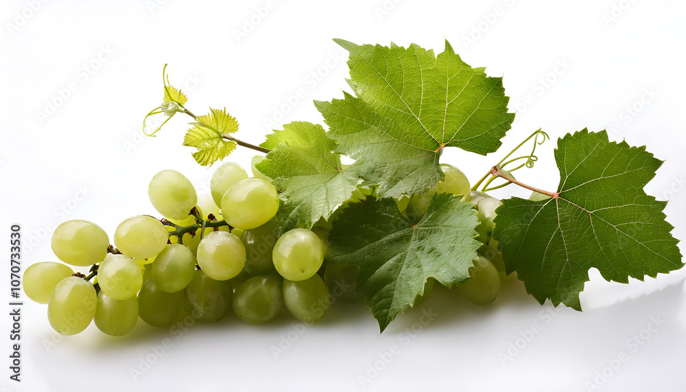 A detailed image of vibrant green grapevine leaves against a pristine white background, highlighting their texture and natural beauty. Ideal for nature, botanical, and gardening themes.
