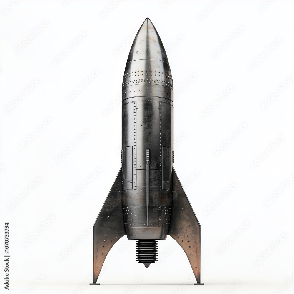 Fototapeta premium Retro rocket standing on launchpad ready for takeoff