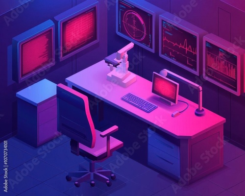 Wallpaper Mural Futuristic isometric research lab, hightech details, digital displays on walls Torontodigital.ca