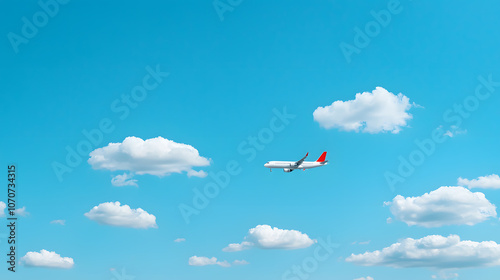 A passenger airplane flying in blue sky