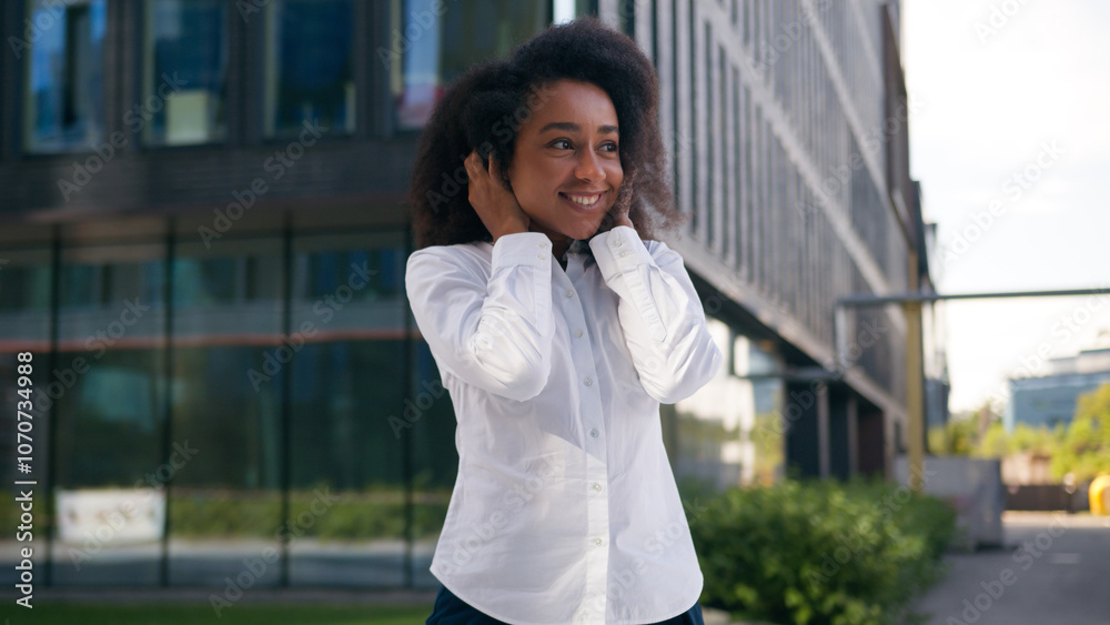 Happy African American woman amazed female businesswoman office employer rejoice emotional business achievement wonder city worker shocked celebrate winning excited girl success joyful outside triumph Happy African American woman amazed female businesswoman office employer rejoice emotional business achievement wonder city worker shocked celebrate winning excited girl success joyful outside triumph