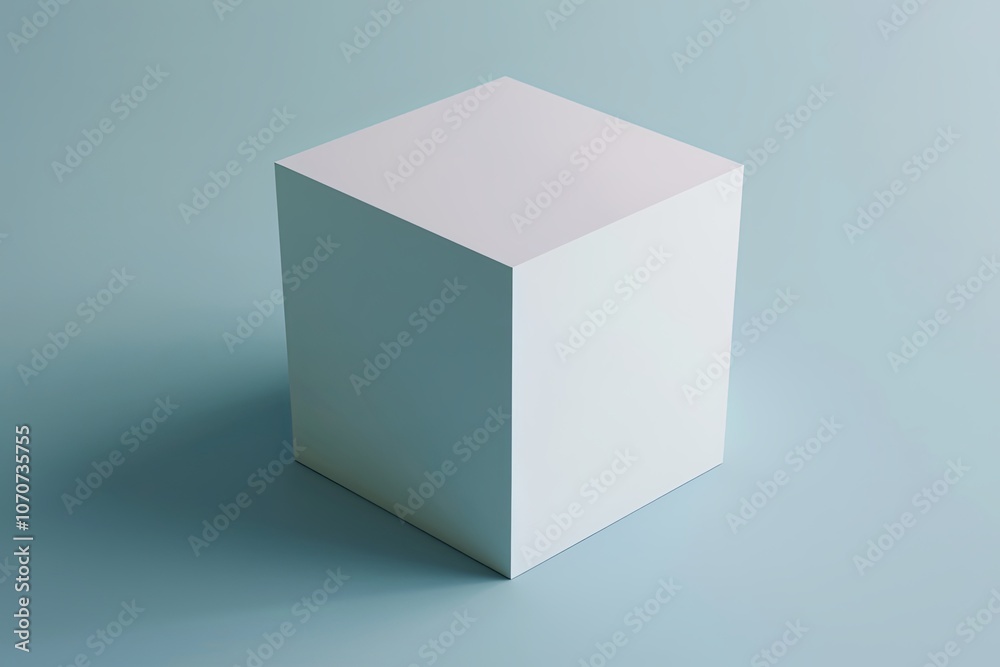 A minimalist white cube rests on a light blue surface, showcasing simplicity and modern design in a calm setting. Generative AI A minimalist white cube rests on a light blue surface, showcasing simplicity and modern design in a calm setting. Generative AI