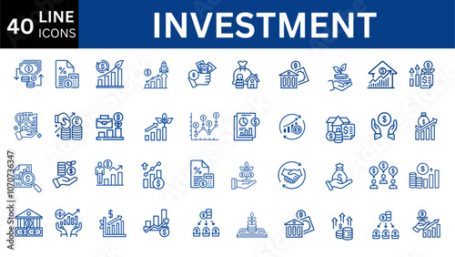 set of 40 outline web investment icons such as bonds, passive income, risk management, real estate, investment, financial planning, growth, mutual fund vector thin line icons for web design, mobile