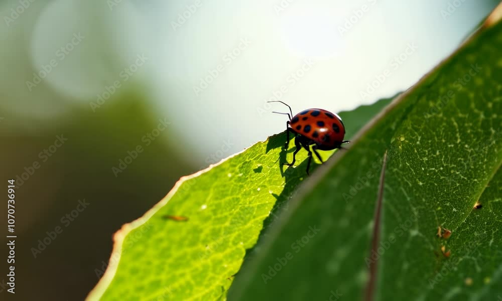 Beautiful nature scene. Beautiful ladybug on leaf defocused background Beautiful nature scene. Beautiful ladybug on leaf defocused background