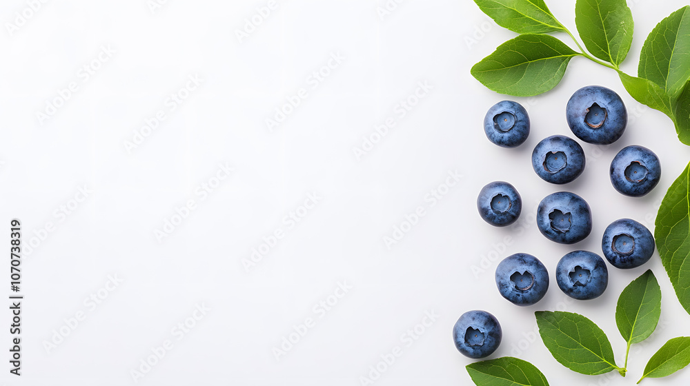 Blueberries on white backdrop, top view Blueberries on white backdrop, top view