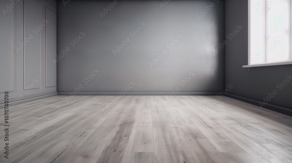 Modern Empty Room with Gray Walls and Wooden Floor Modern Empty Room with Gray Walls and Wooden Floor