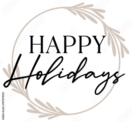 Happy Holidays | Merry Christmas | Xmas Holiday Design | Laurel Wreath | Festive Vector Illustration