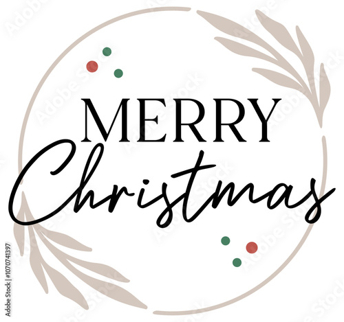 Merry Christmas | Xmas Holiday Design | Laurel Wreath | Festive Vector Illustration