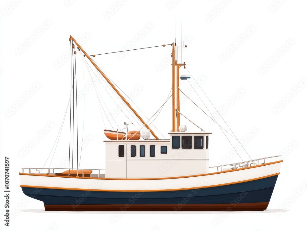 Isolated Fishing Vessel with Cabin Design Isolated Fishing Vessel with Cabin Design