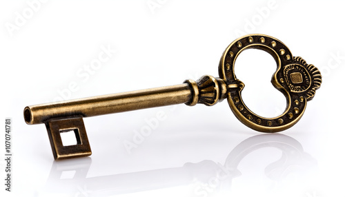 A detailed image of a vintage brass key with ornate design, symbolizing access and secrets. Ideal for themes of antiquity, security, and mystery