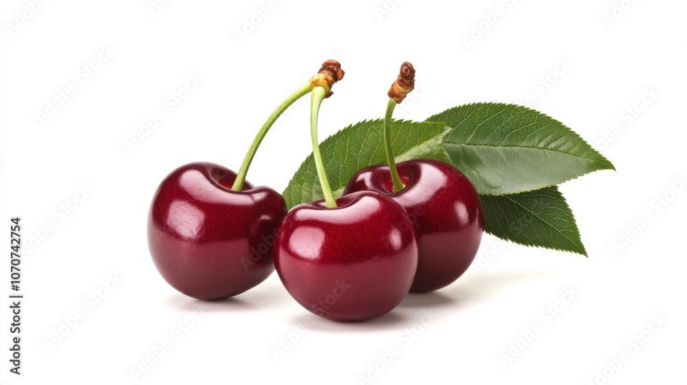 Three Cherries with Leaves Three Cherries with Leaves