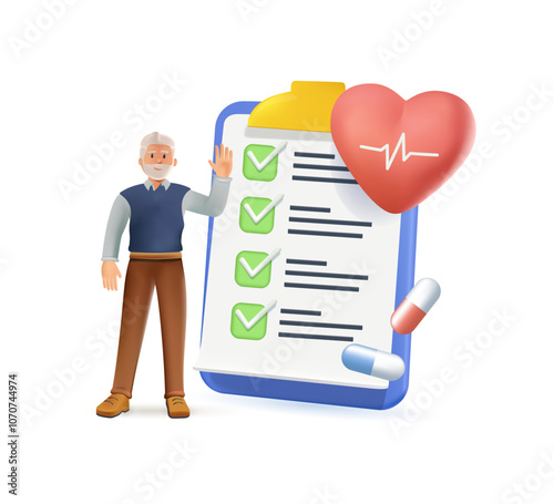 Elderly healthcare illustration set. Senior meeting with doctor, having consultation and care. Geriatric medicine