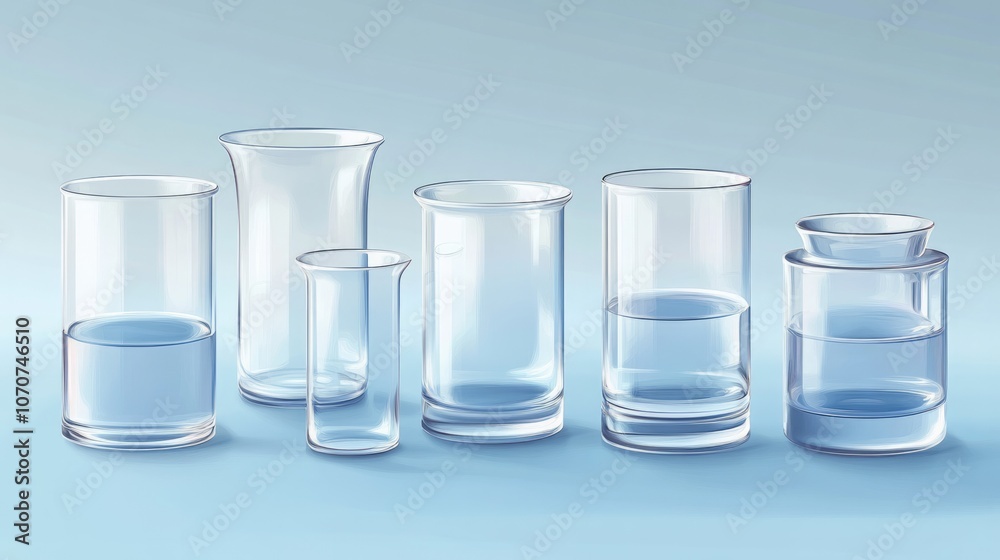 Photorealistic image of laboratory glassware set against a blue gradient background Photorealistic image of laboratory glassware set against a blue gradient background