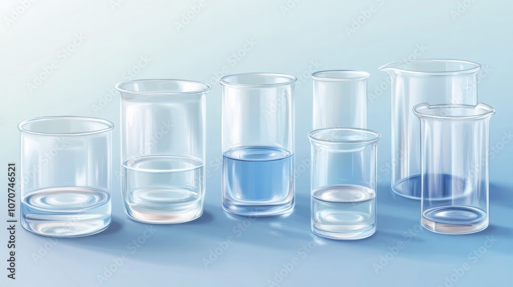 Photorealistic image of laboratory glassware set against a blue gradient background Photorealistic image of laboratory glassware set against a blue gradient background