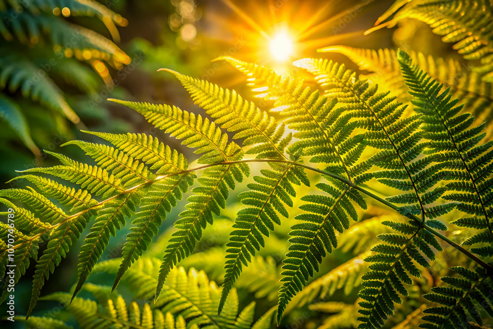 A beautiful close-up of lush green ferns illuminated by the warm glow of the sun, creating a serene and tranquil atmosphere in nature. A beautiful close-up of lush green ferns illuminated by the warm glow of the sun, creating a serene and tranquil atmosphere in nature.
