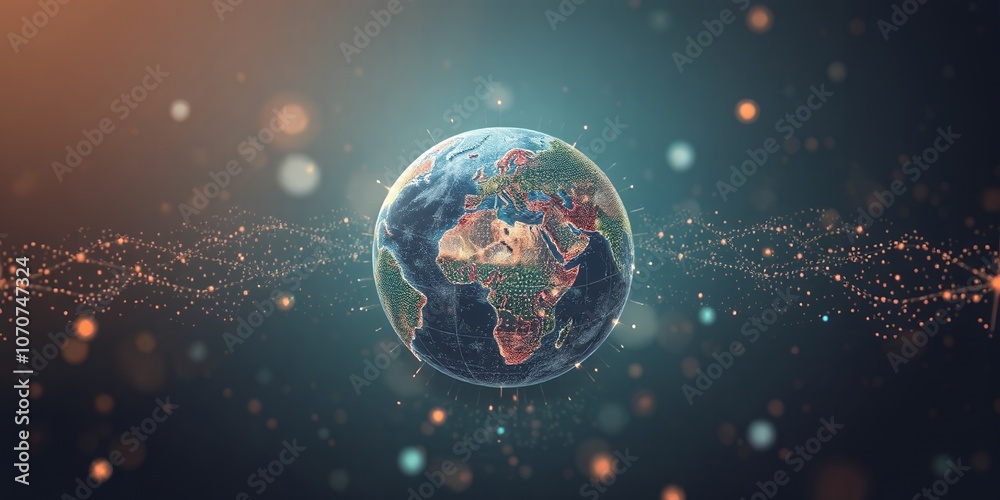 Fototapeta premium A digital representation of Earth, connected by glowing lines.