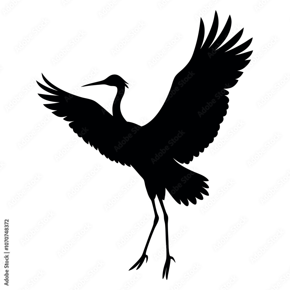 Fototapeta premium a black silhouette of a crane in flight isolated white background