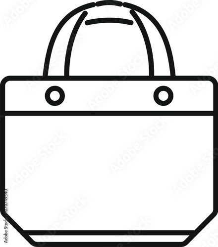 Simple line drawing of a shopping bag, featuring reinforced bottom and rounded handles, ideal for retail and commerce themes