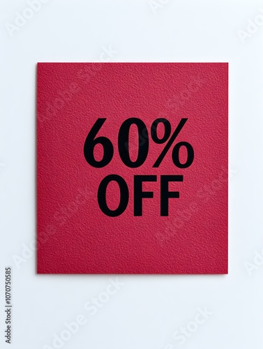 Black '60% OFF' Text on a Burgundy Square Paper Note. White Background 