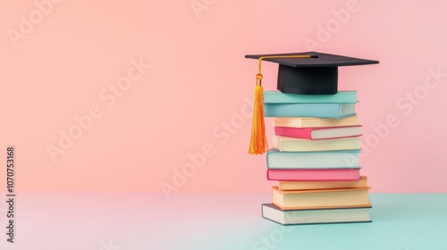 Graduation Cap on Stack of Books