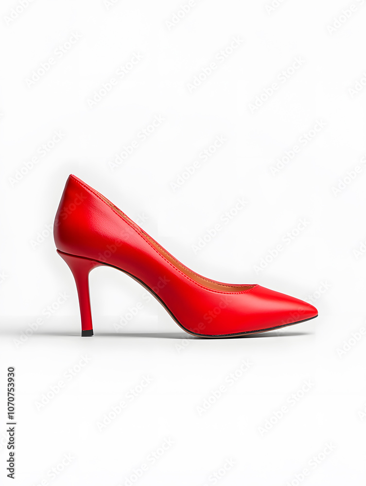 Side view sleek red high-heeled stiletto shoe isolated on white background
Side view sleek red high-heeled stiletto shoe isolated on white background