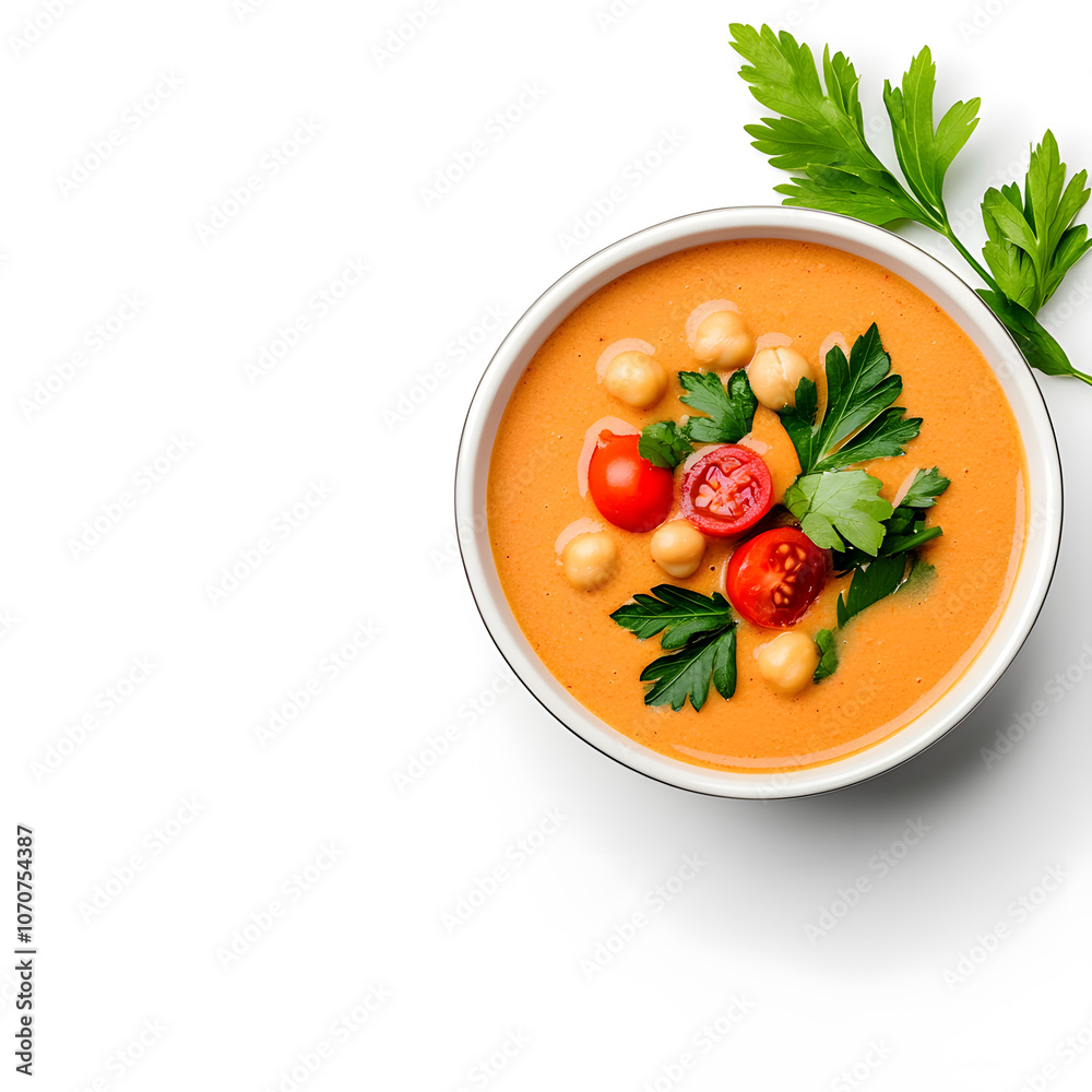 Top view chickpea soup served in a bowl isolated on a white background Top view chickpea soup served in a bowl isolated on a white background