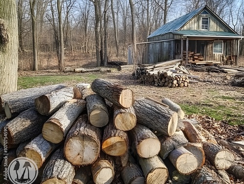 rustic woodpile and logs in natural setting