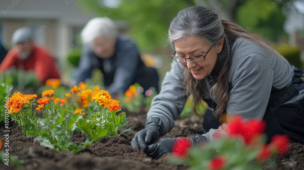 A group of community members works together in a garden, planting colorful flowers in rich soil. Joyful expressions highlight their teamwork and commitment to beautifying the outdoor space. A group of community members works together in a garden, planting colorful flowers in rich soil. Joyful expressions highlight their teamwork and commitment to beautifying the outdoor space.