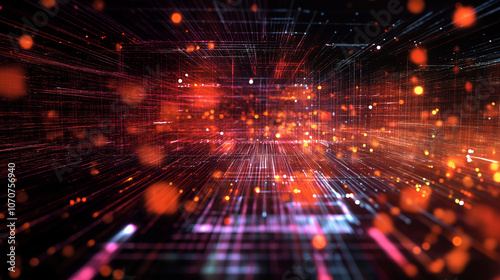 Wallpaper Mural Abstraction of fractal realms with flowing light patterns, star-like textures, and a futuristic design inspired by space and information technology. Torontodigital.ca