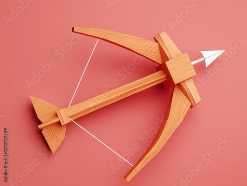 Lowpoly medieval crossbow, detailed bolts, isolated, 3D illustration photo