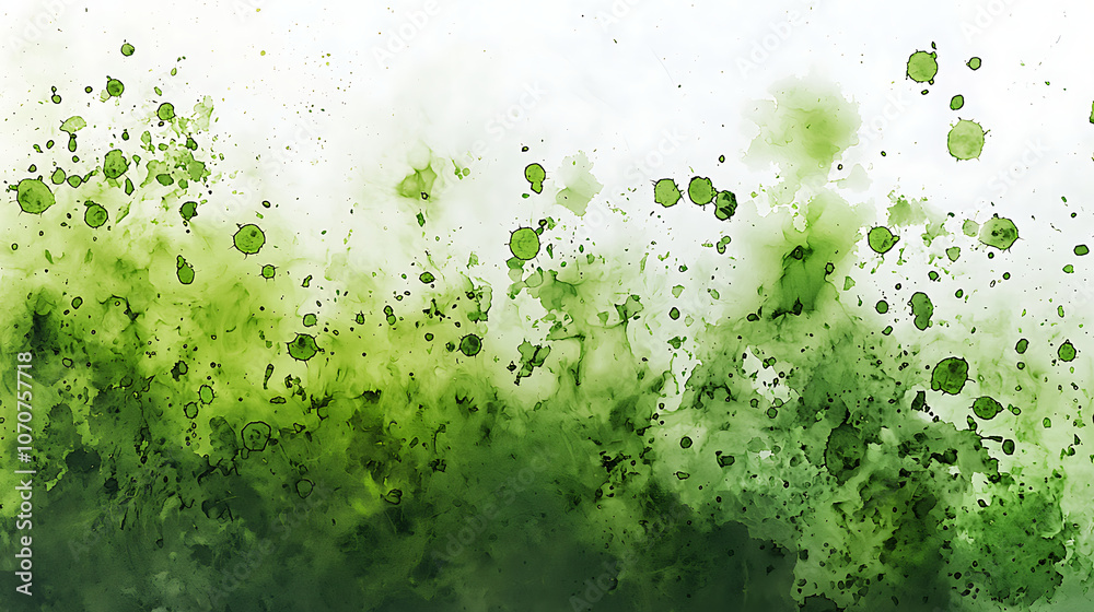 Abstract Green Liquid Bubbles in Vivid Background