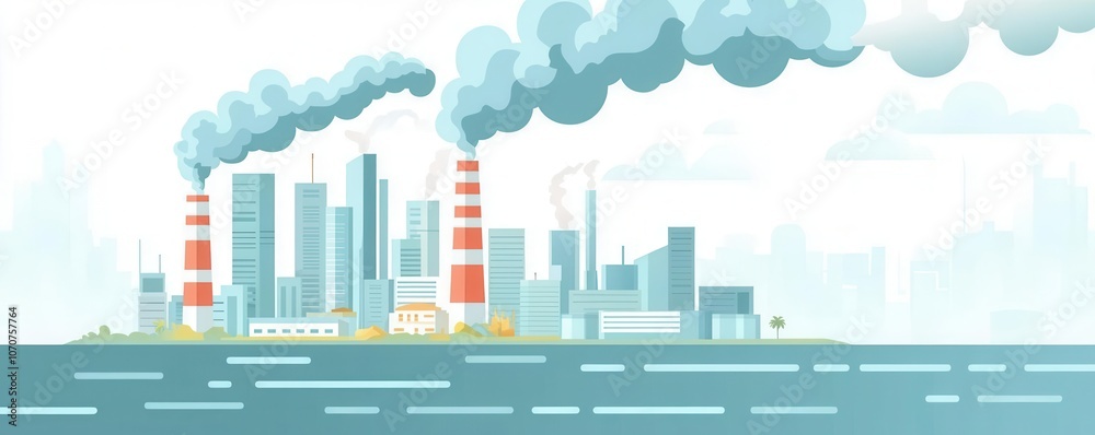 Fototapeta premium Global warming icon with polluted air, climate crisis, flat design