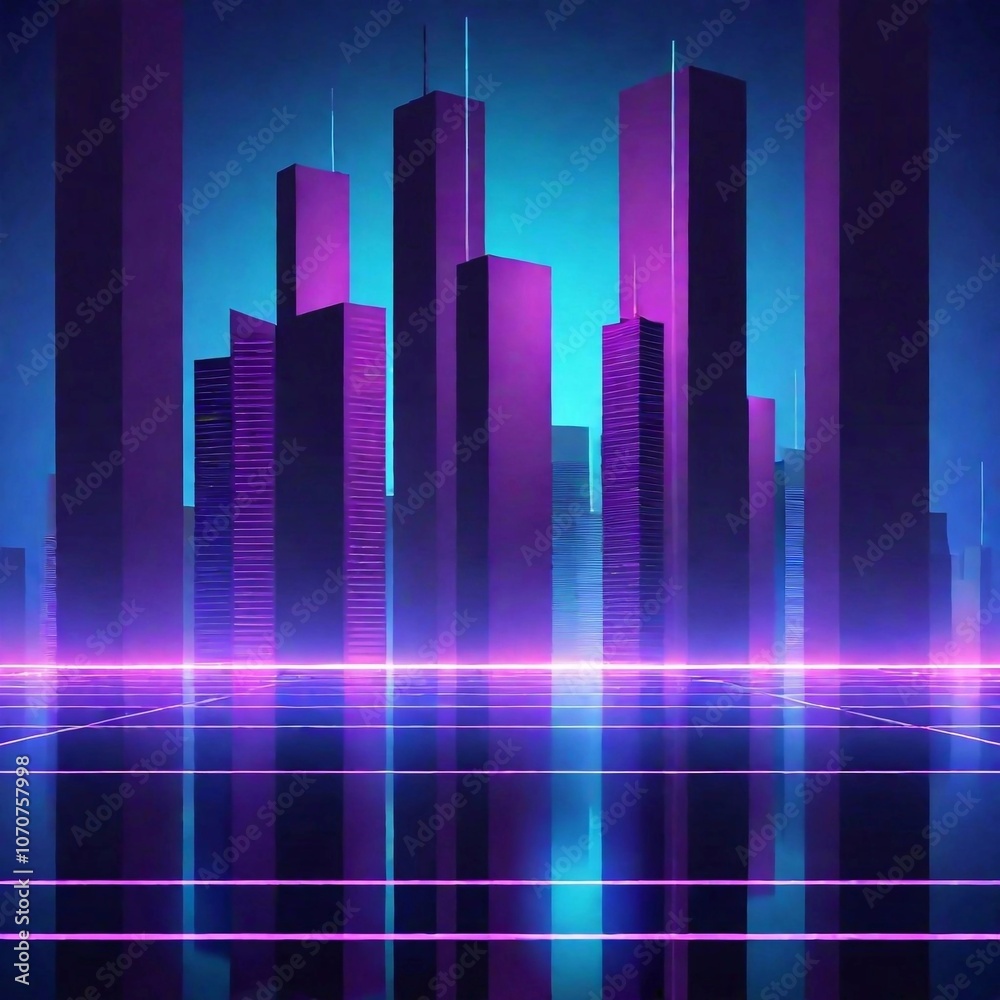 Futuristic digital cityscape with vibrant neon colors. Futuristic digital cityscape with vibrant neon colors.