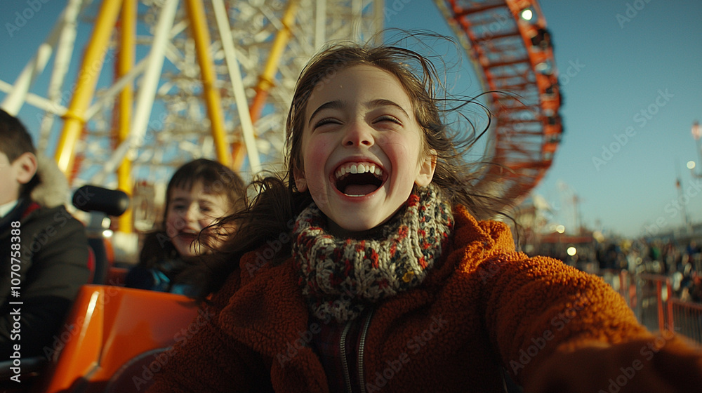 Children enjoying roller coaster ride, expressing joy and excitement