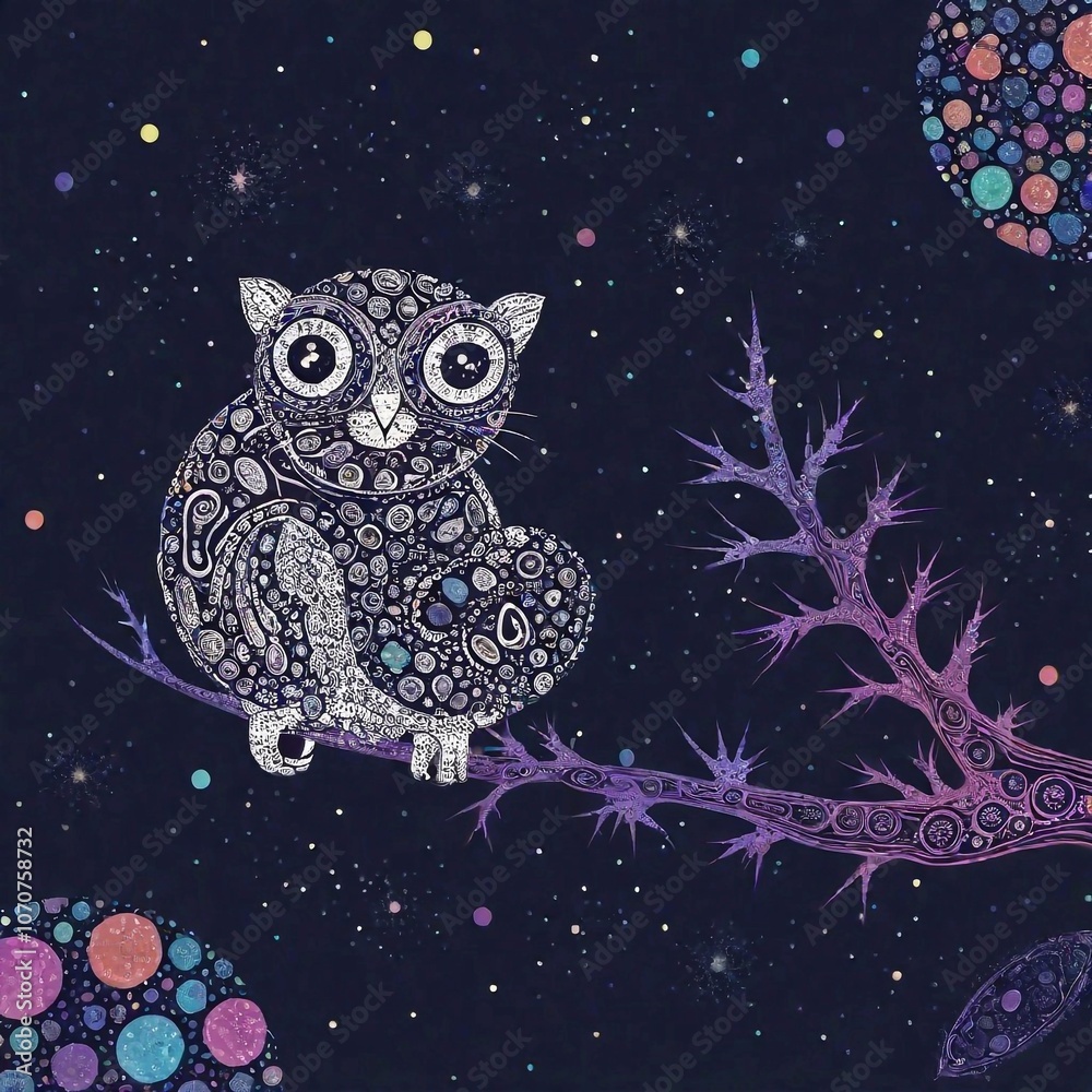 Tarsier  cartoon-style tarsier floating among stars