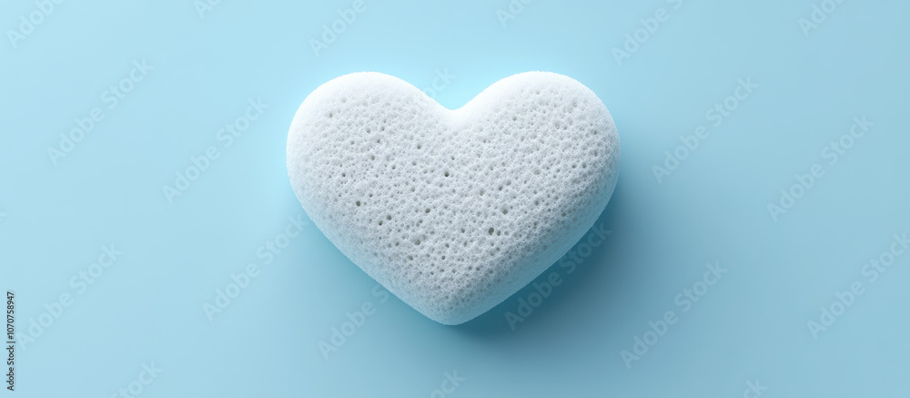 Obraz premium A cute white heart-shaped sponge on a light blue background